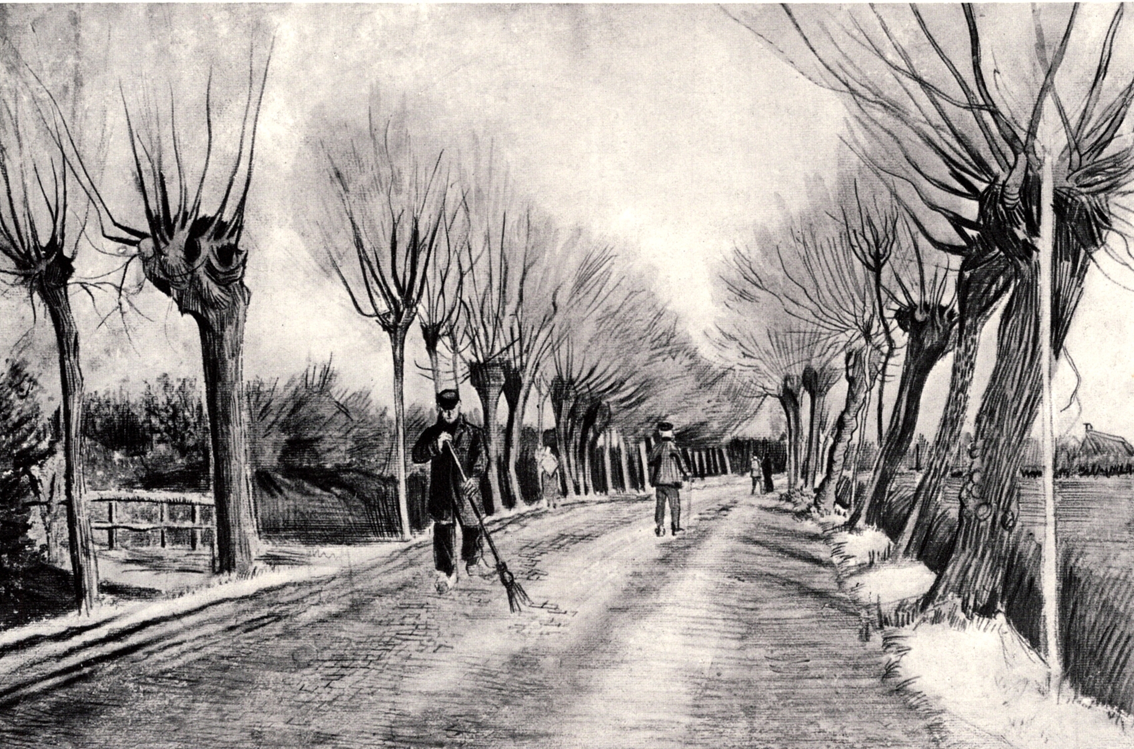 Road with Pollard Willows and Man with Broom (1881) Vincent van Gogh tablo - Dekolata