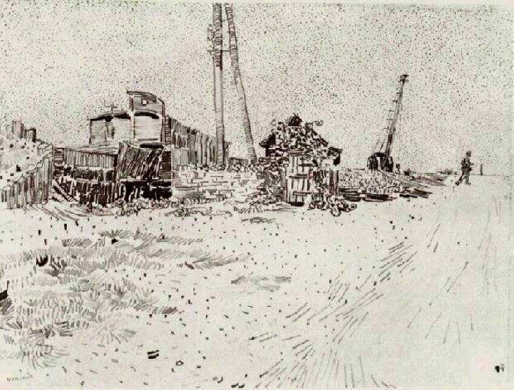 Road with Telegraph Pole and Crane (1888) Vincent van Gogh tablo - Dekolata