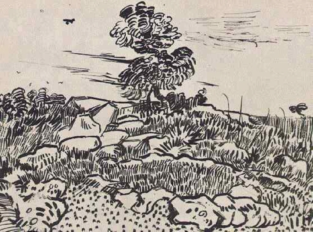 Rocks with Oak Tree (1888) Vincent van Gogh tablo - Dekolata