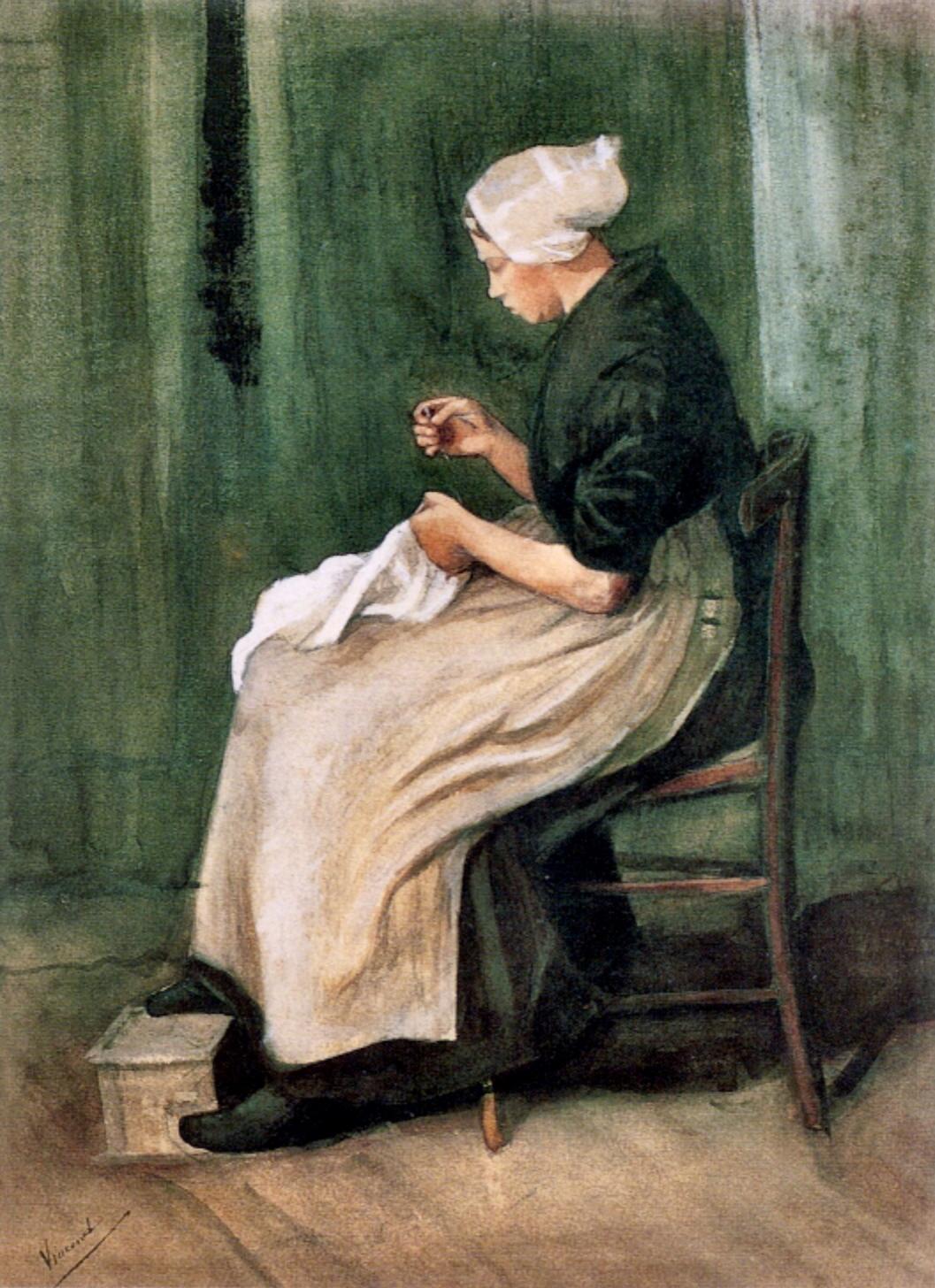 Scheveningen Woman Sewing (1882) Vincent van Gogh tablo - Dekolata