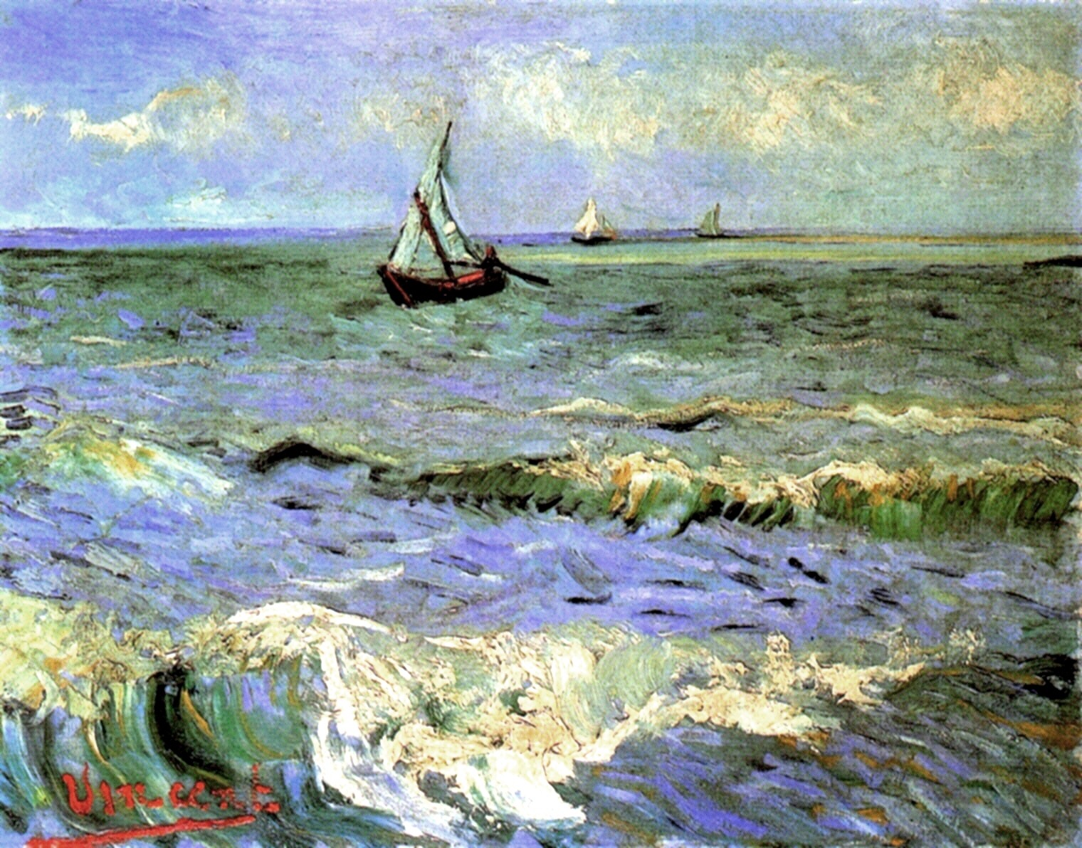 Seascape at Saintes Maries (1888) Vincent van Gogh tablo - Dekolata