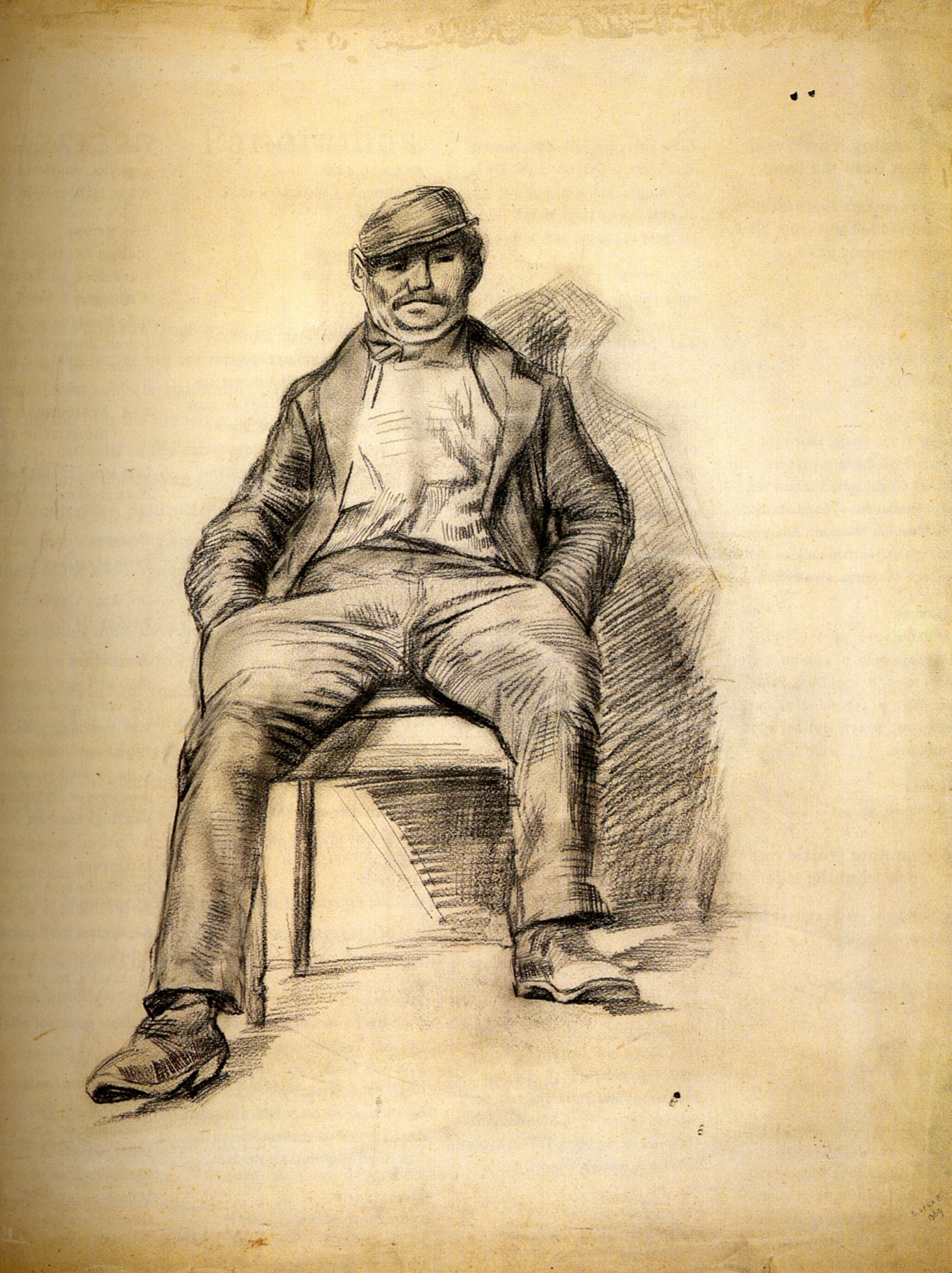 Seated Man with a Moustache and Cap (1886) Vincent van Gogh tablo - Dekolata