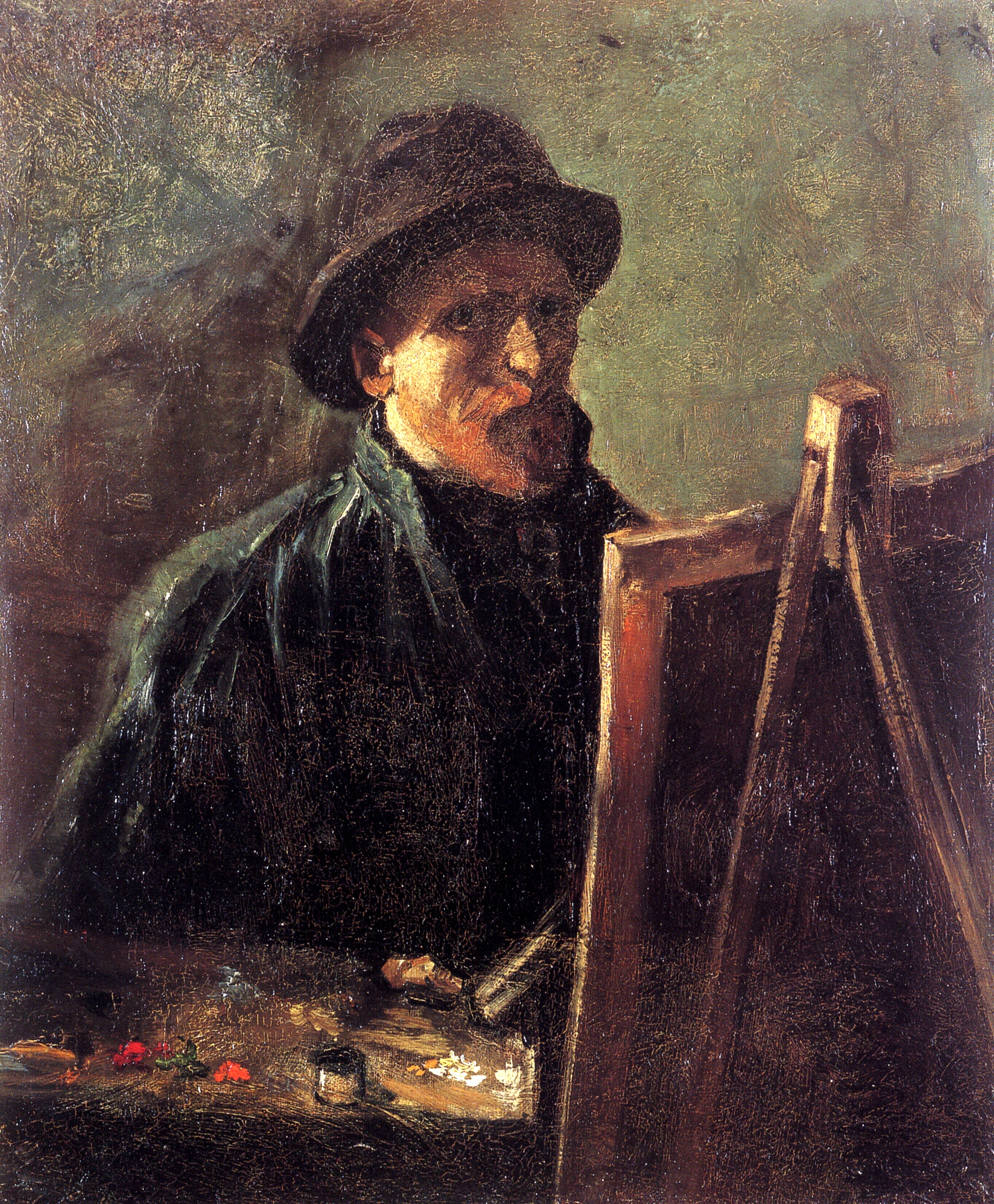 Self Portrait with Dark Felt Hat at the Easel (1886) Vincent van Gogh tablo - Dekolata