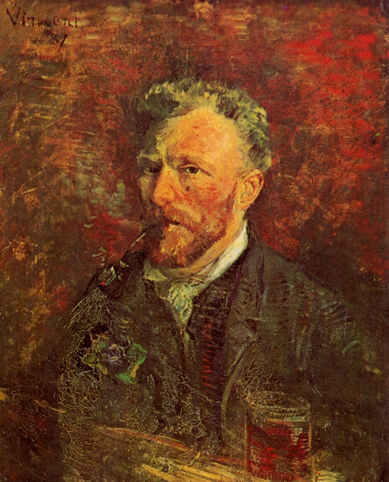 Self Portrait with Pipe and Glass (1887) – Vincent van Gogh Tablo