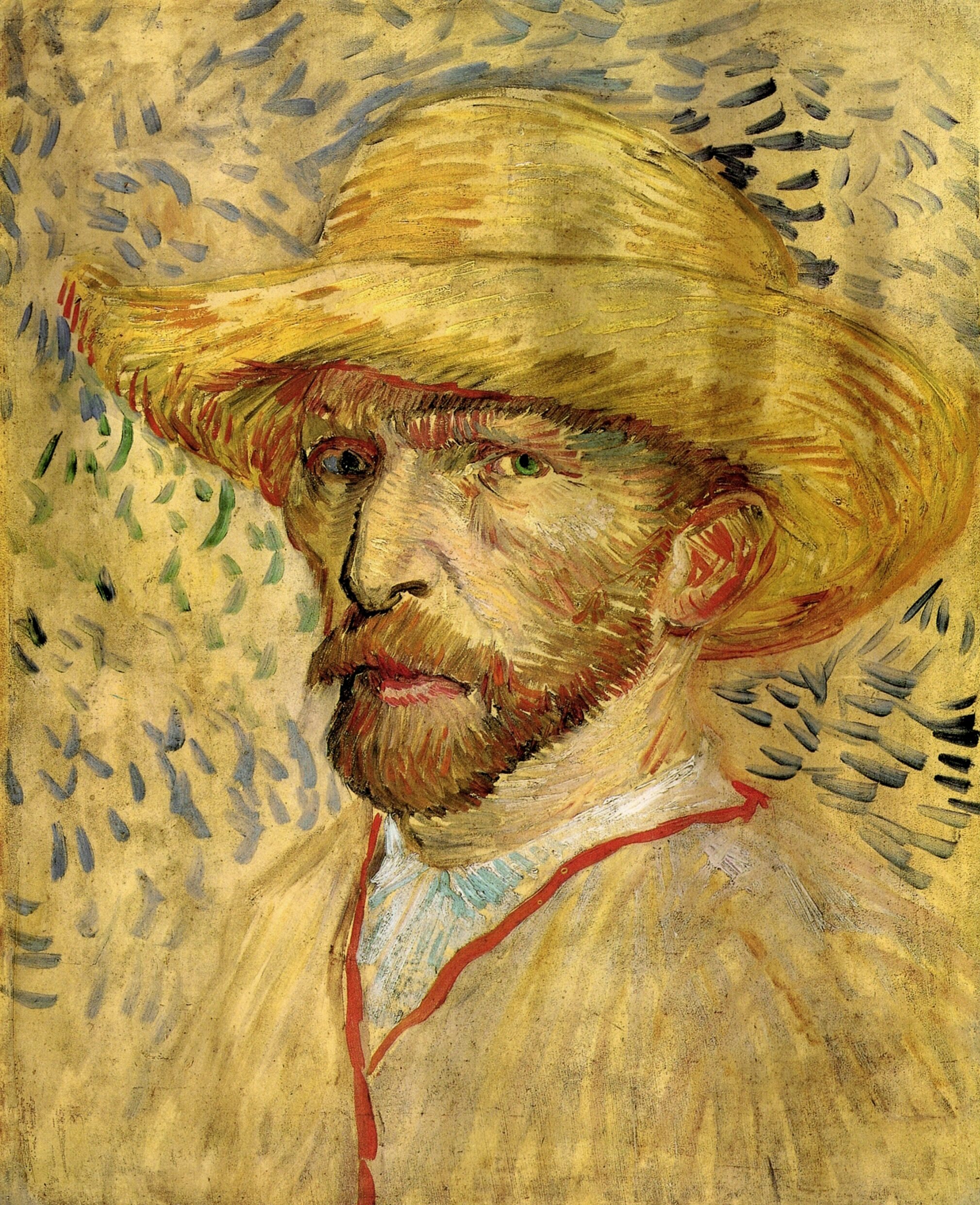 Self Portrait with Straw Hat (1887) Vincent van Gogh tablo - Dekolata