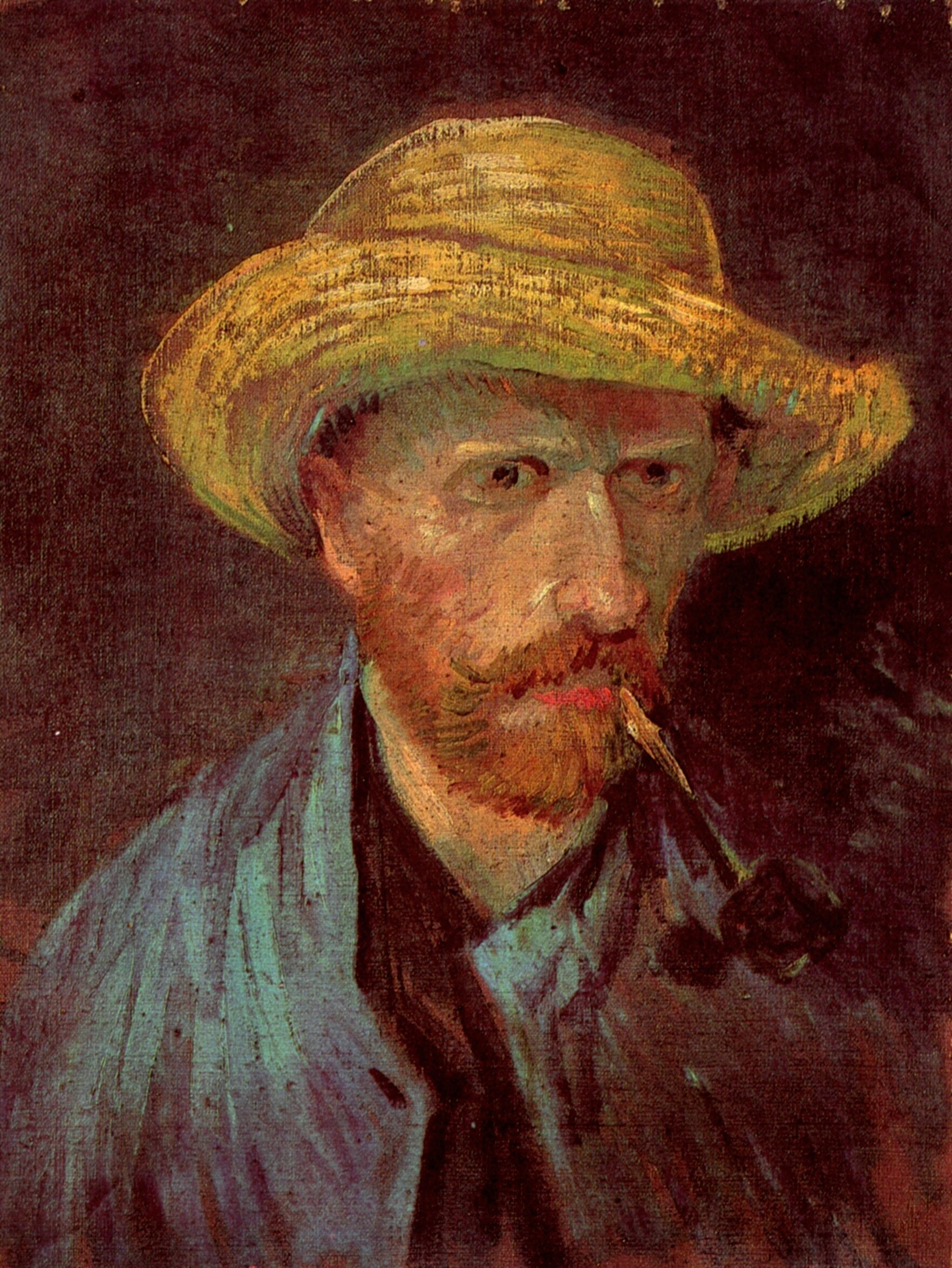 Self Portrait with Straw Hat and Pipe (1887) Vincent van Gogh tablo - Dekolata