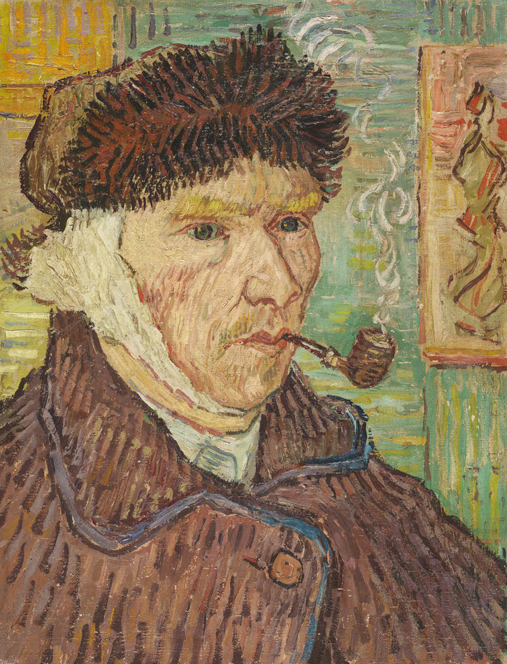 Self portrait with a Bandaged Ear and Pipe (1889) Vincent van Gogh tablo - Dekolata