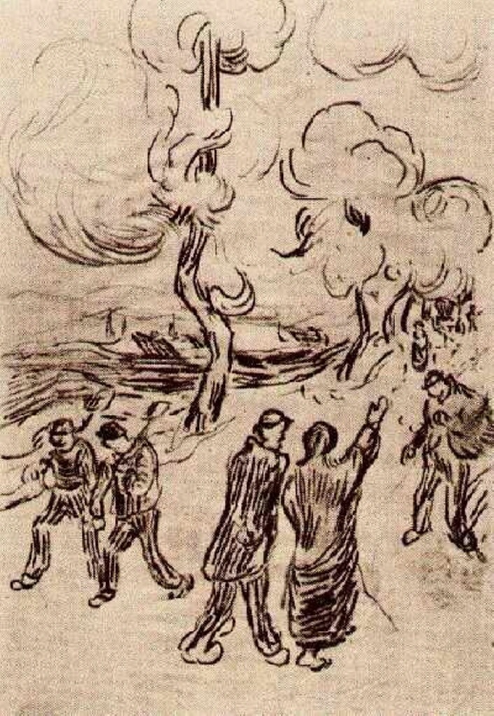 Several Figures on a Road with Trees (1890) Vincent van Gogh tablo - Dekolata