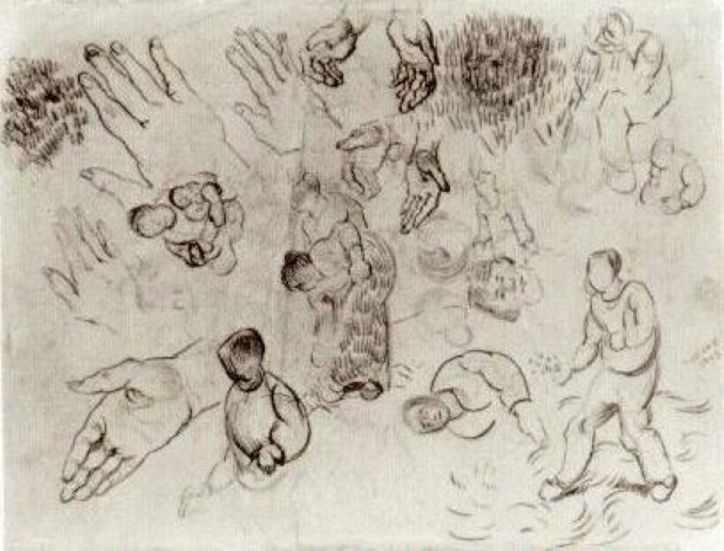 Sheet with Hands and Several Figures (1890) Vincent van Gogh tablo - Dekolata