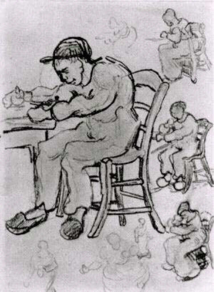 Sheet with People Sitting on Chairs (1890) Vincent van Gogh tablo - Dekolata