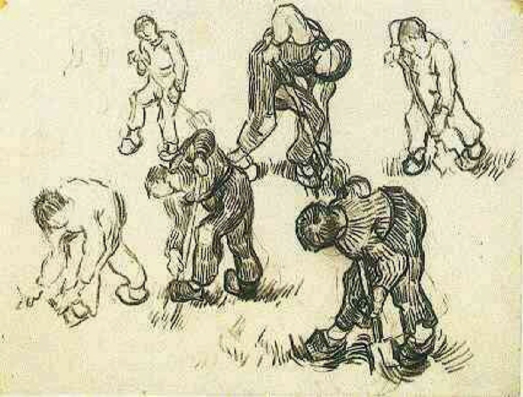 Sheet with Sketches of Diggers and Other Figures (1890) Vincent van Gogh tablo - Dekolata