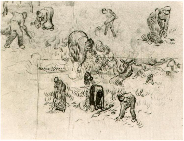 Sheet with Sketches of Working People (1890) – Vincent van Gogh Tablo