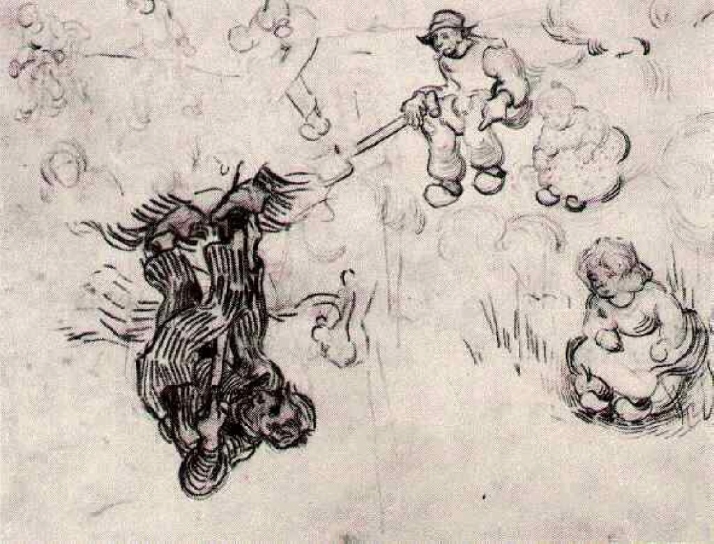Sheet with Sketches of a Digger and Other Figures (1890) Vincent van Gogh tablo - Dekolata
