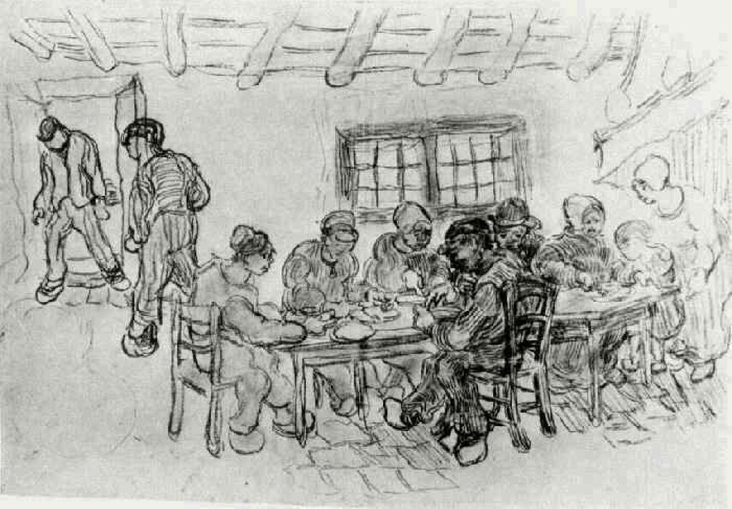 Sheet with Two Groups of Peasants at a Meal (1890) – Vincent van Gogh Tablo