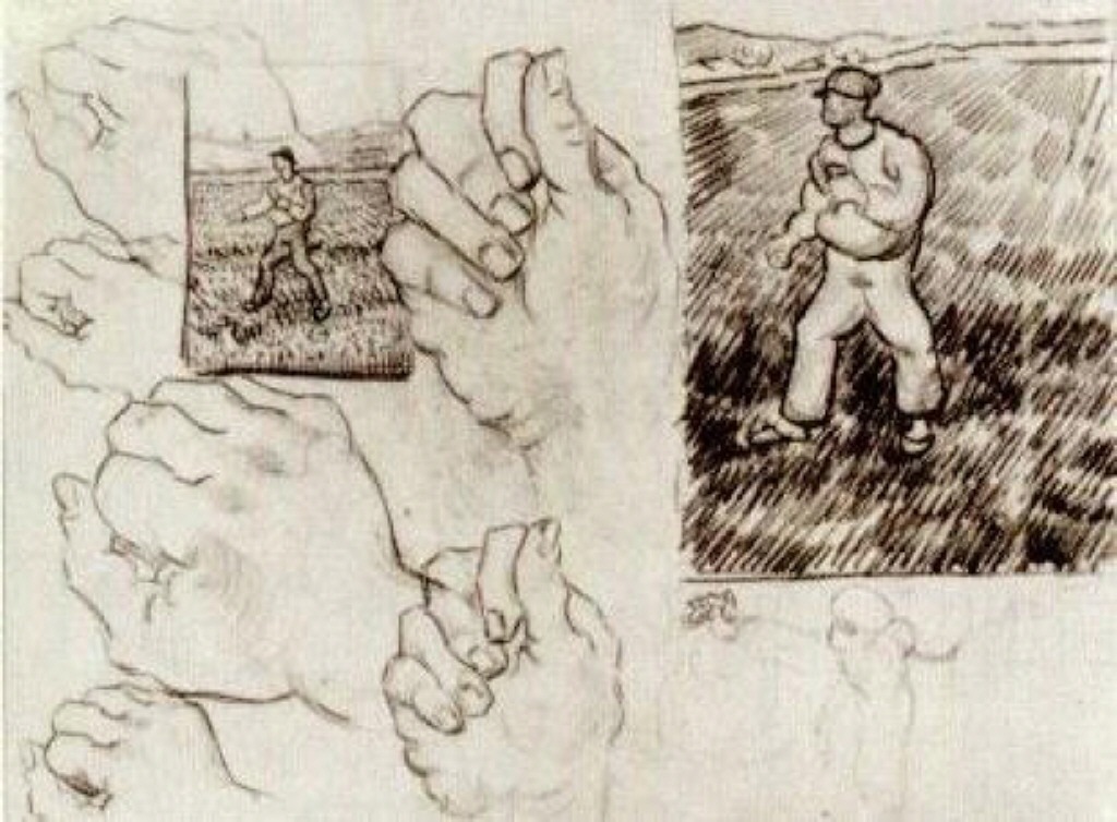 Sheet with Two Sowers and Hands (1890) Vincent van Gogh tablo - Dekolata
