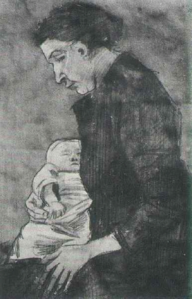 Sien Nursing Baby, Half Figure (1882) – Vincent van Gogh Tablo