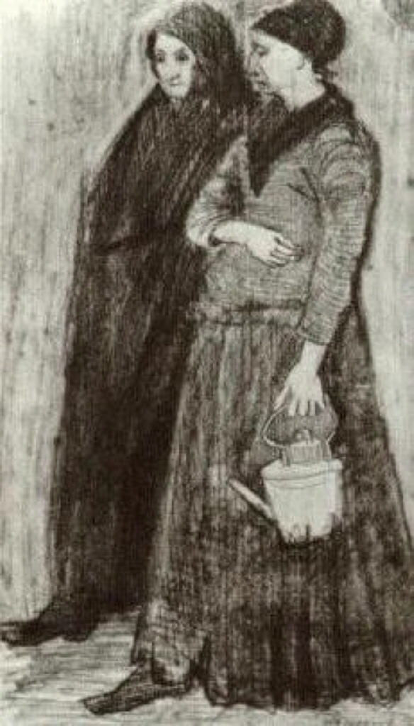 Sien Pregnant, Walking with Older Woman (1882) Vincent van Gogh tablo - Dekolata