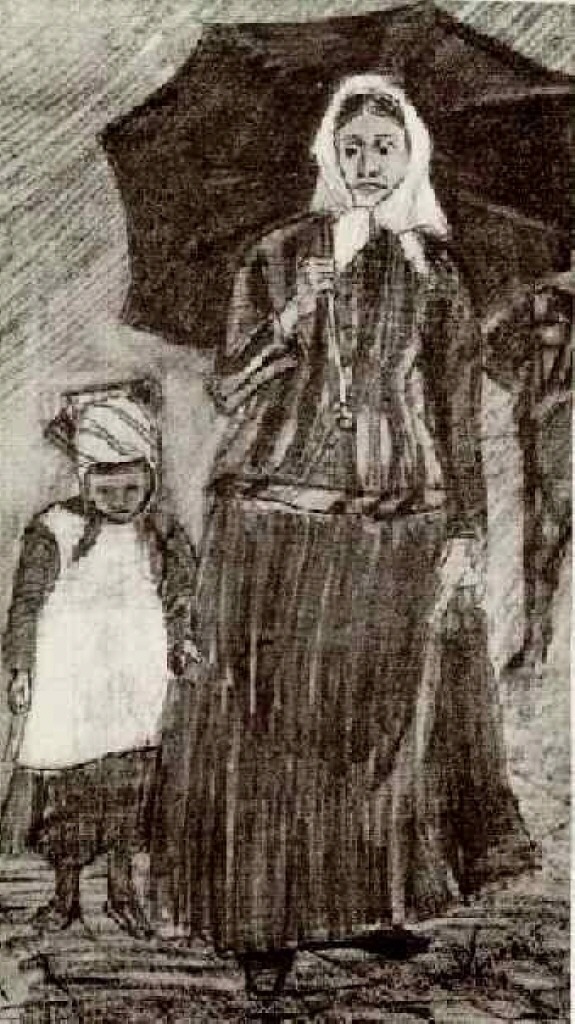 Sien under Umbrella with Girl (1882) Vincent van Gogh tablo - Dekolata