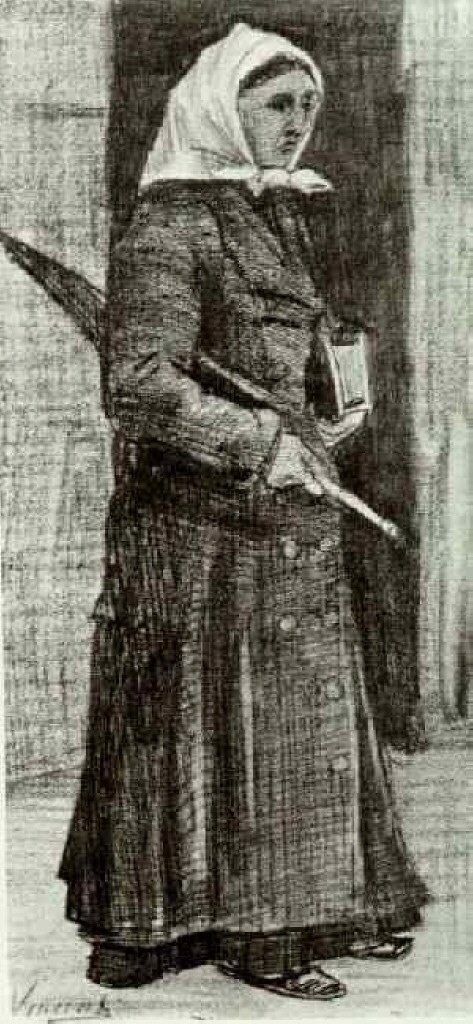 Sien with Umbrella and Prayer Book (1882) Vincent van Gogh tablo - Dekolata