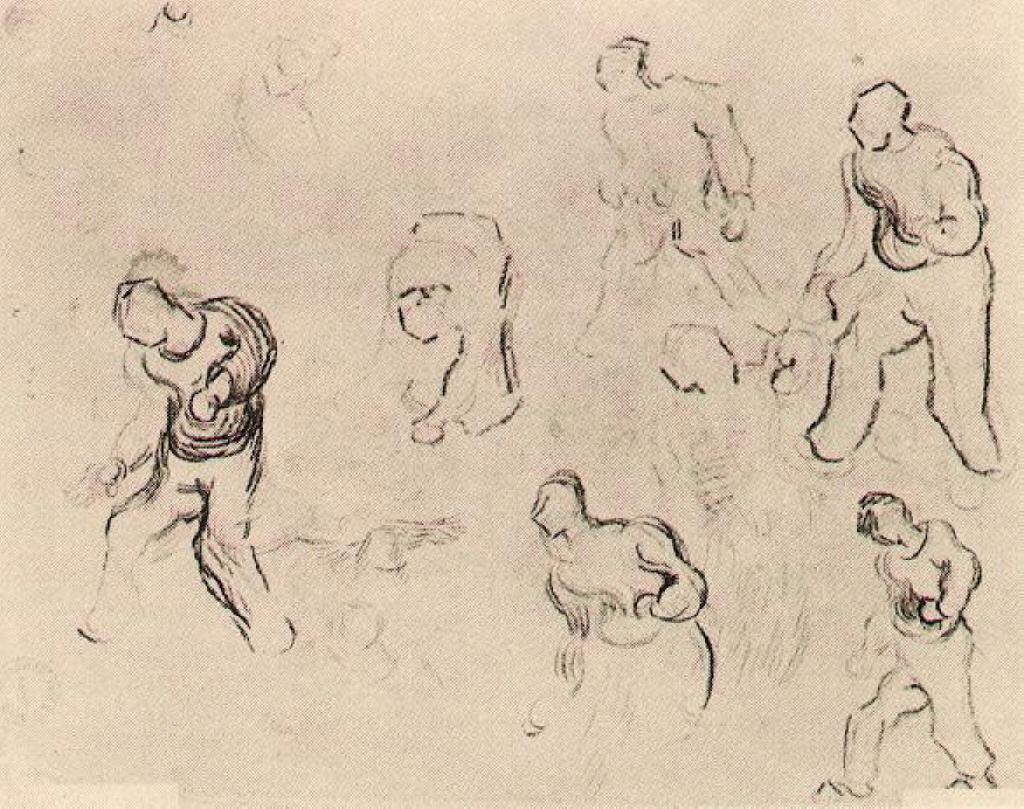 Six Sketches of Figures, Among Others a Man Sowing Wheat (1890) – Vincent van Gogh Tablo