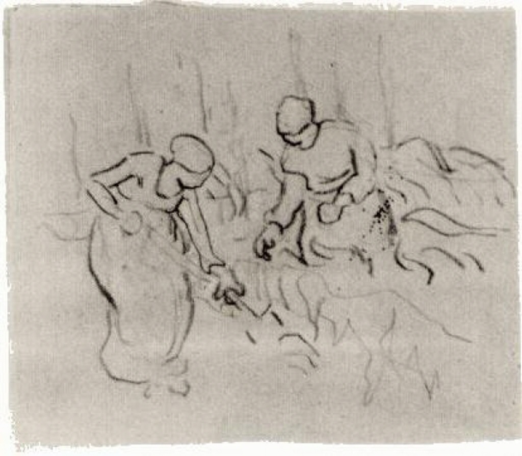 Sketch of Women in a Field (1890) Vincent van Gogh tablo - Dekolata