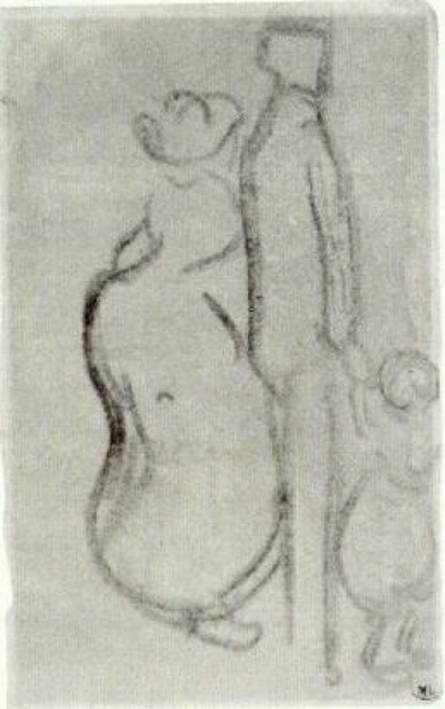 Sketch of a Couple Walking with a Child (1890) Vincent van Gogh tablo - Dekolata