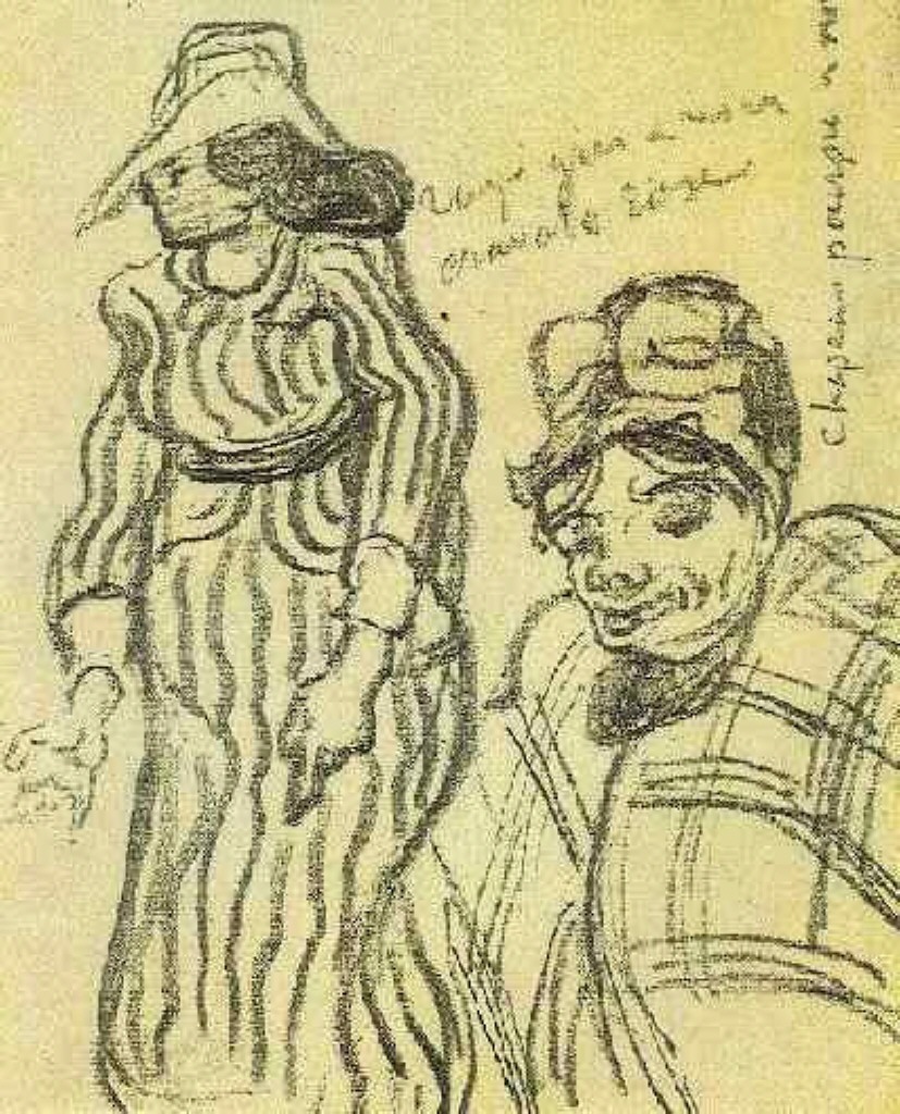 Sketch of a Lady with Striped Dress and Hat and of Another Lady, Half Figure (1890) Vincent van Gogh tablo - Dekolata