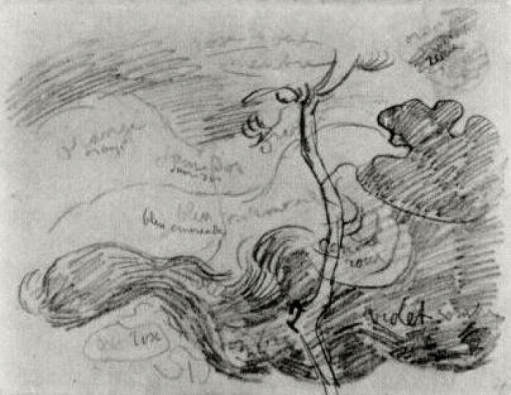 Sketch of a Tree against Clouds with Colour Annotations (1890) Vincent van Gogh tablo - Dekolata