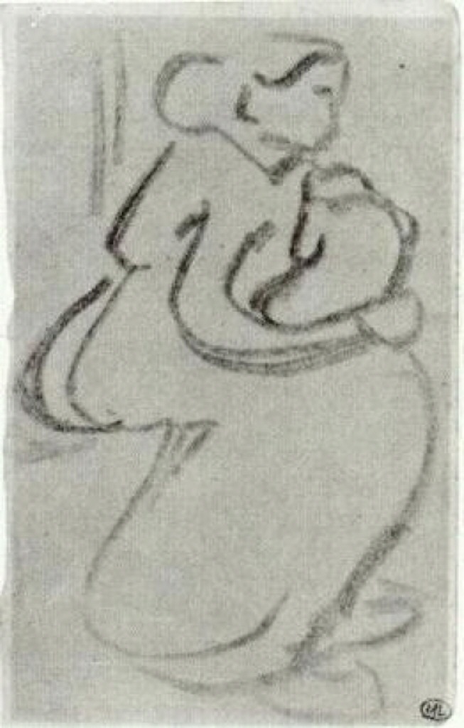 Sketch of a Woman with a Baby in her Lap (1890) Vincent van Gogh tablo - Dekolata