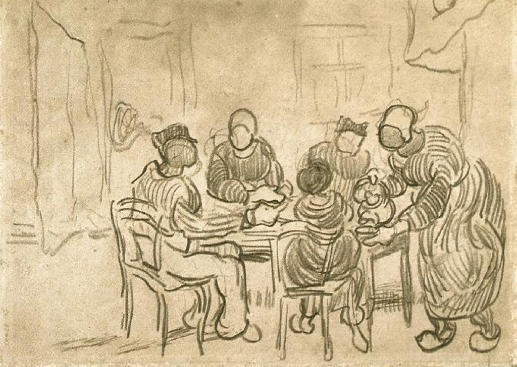 Sketch of the Painting The Potato Eaters (1890) Vincent van Gogh tablo - Dekolata