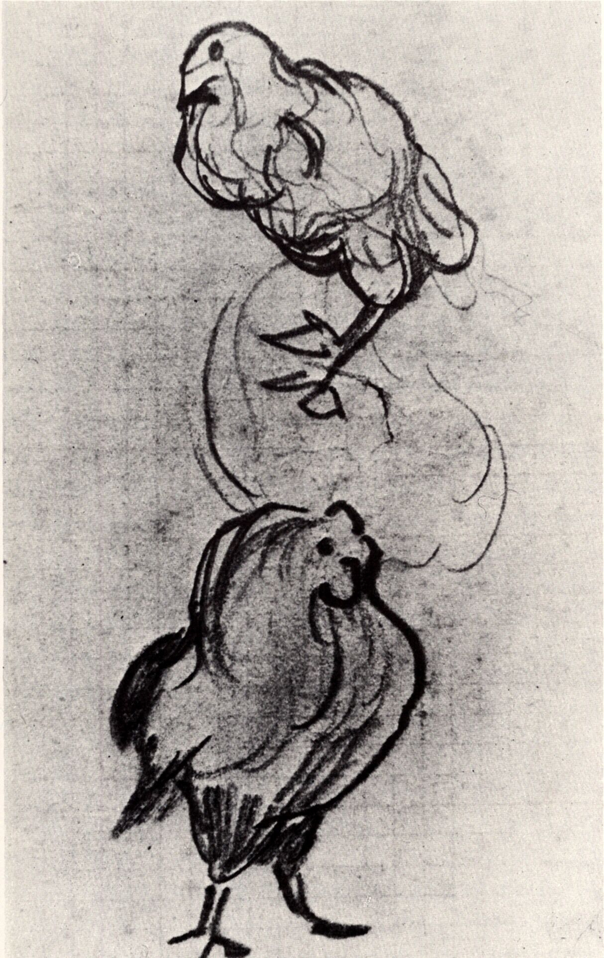 Sketches of a Hen and a Cock (1890) Vincent van Gogh tablo - Dekolata