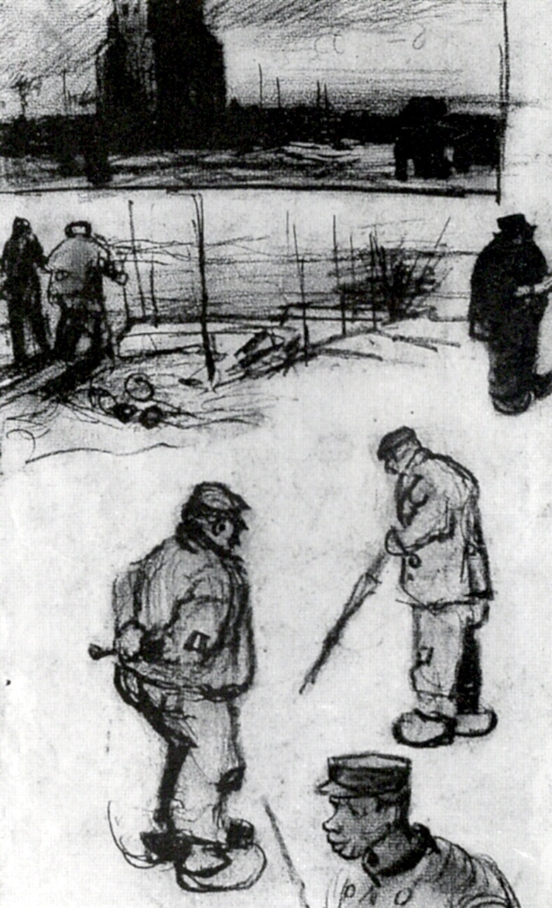 Sketches of the Old Tower and Figures (1885) Vincent van Gogh tablo - Dekolata
