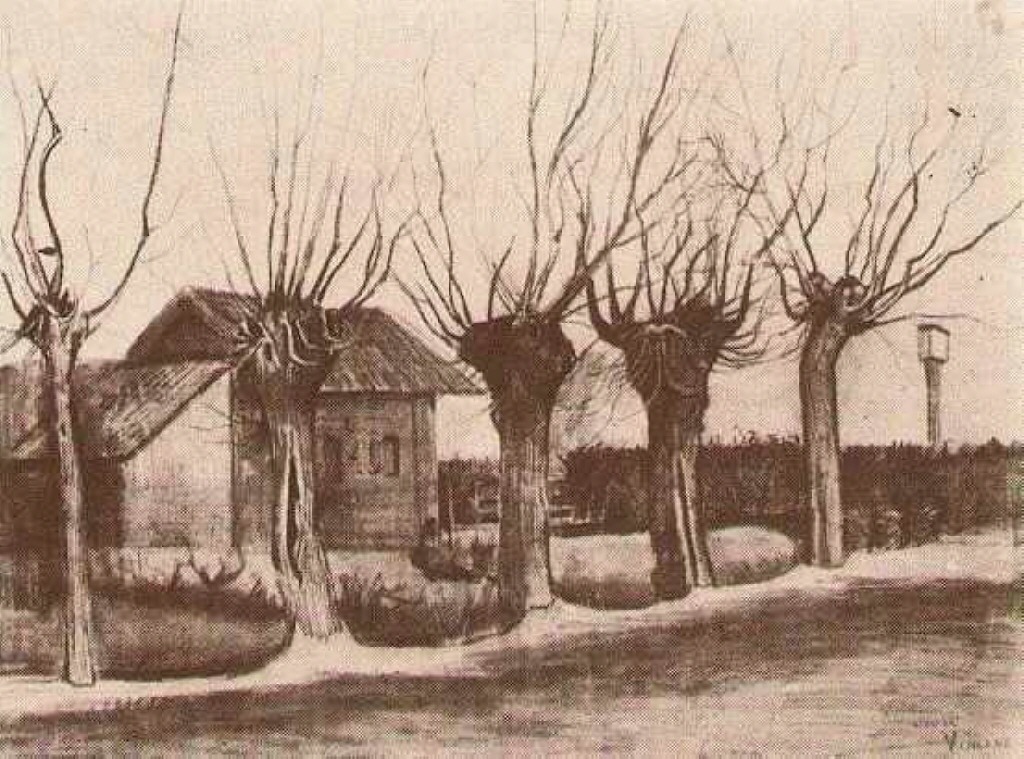Small House on a Road with Pollard Willows (1881) Vincent van Gogh tablo - Dekolata