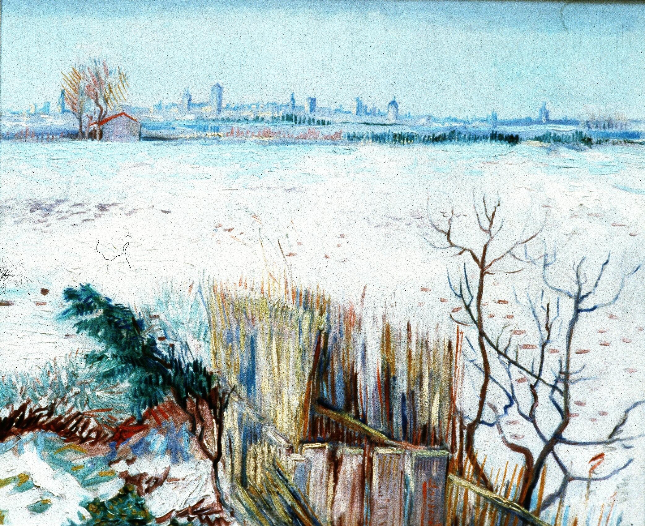 Snowy Landscape with Arles in the Background (1888) Vincent van Gogh tablo - Dekolata