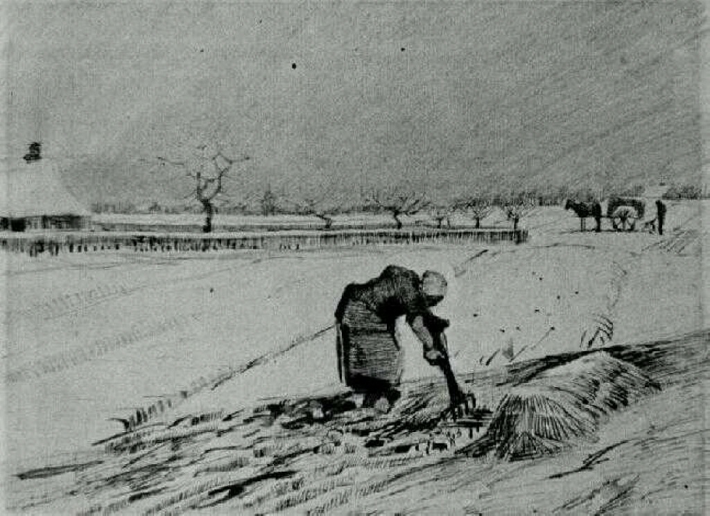 Snowy Landscape with Stooping Woman (1883) – Vincent van Gogh Tablo