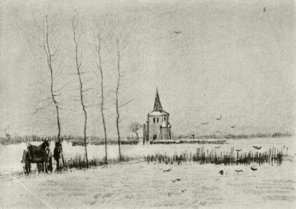 Snowy Landscape with the Old Tower (1883) – Vincent van Gogh Tablo