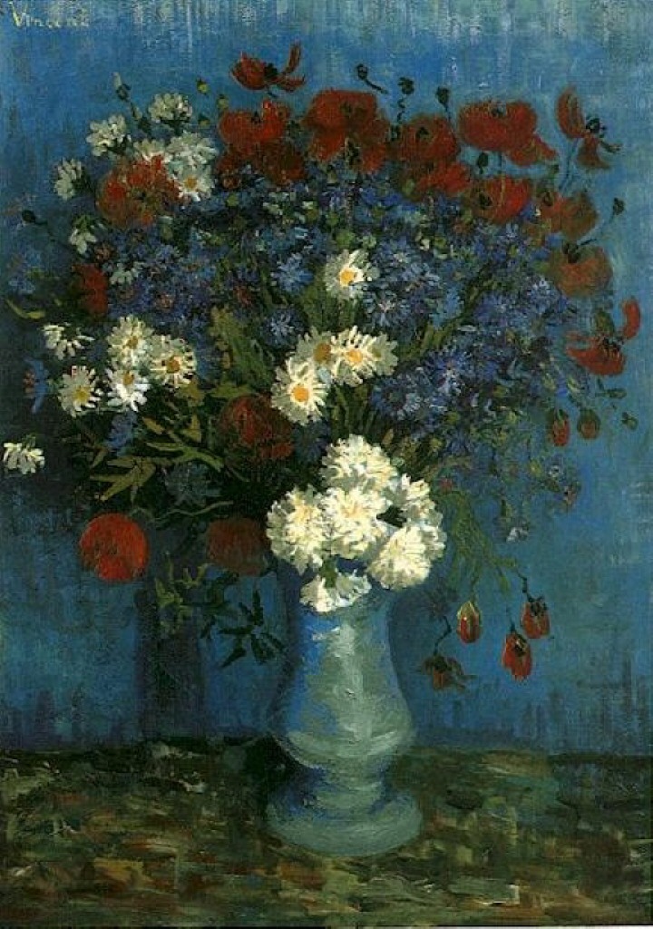 Still Life Vase with Cornflowers and Poppies (1887) Vincent van Gogh tablo - Dekolata