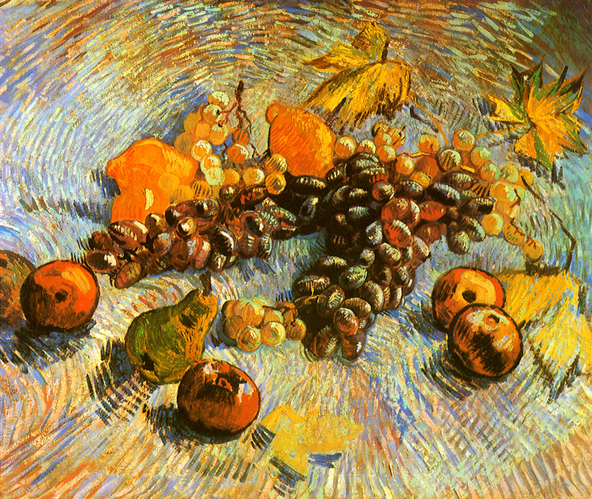 Still Life with Apples, Pears, Lemons and Grapes (1887) Vincent van Gogh tablo - Dekolata