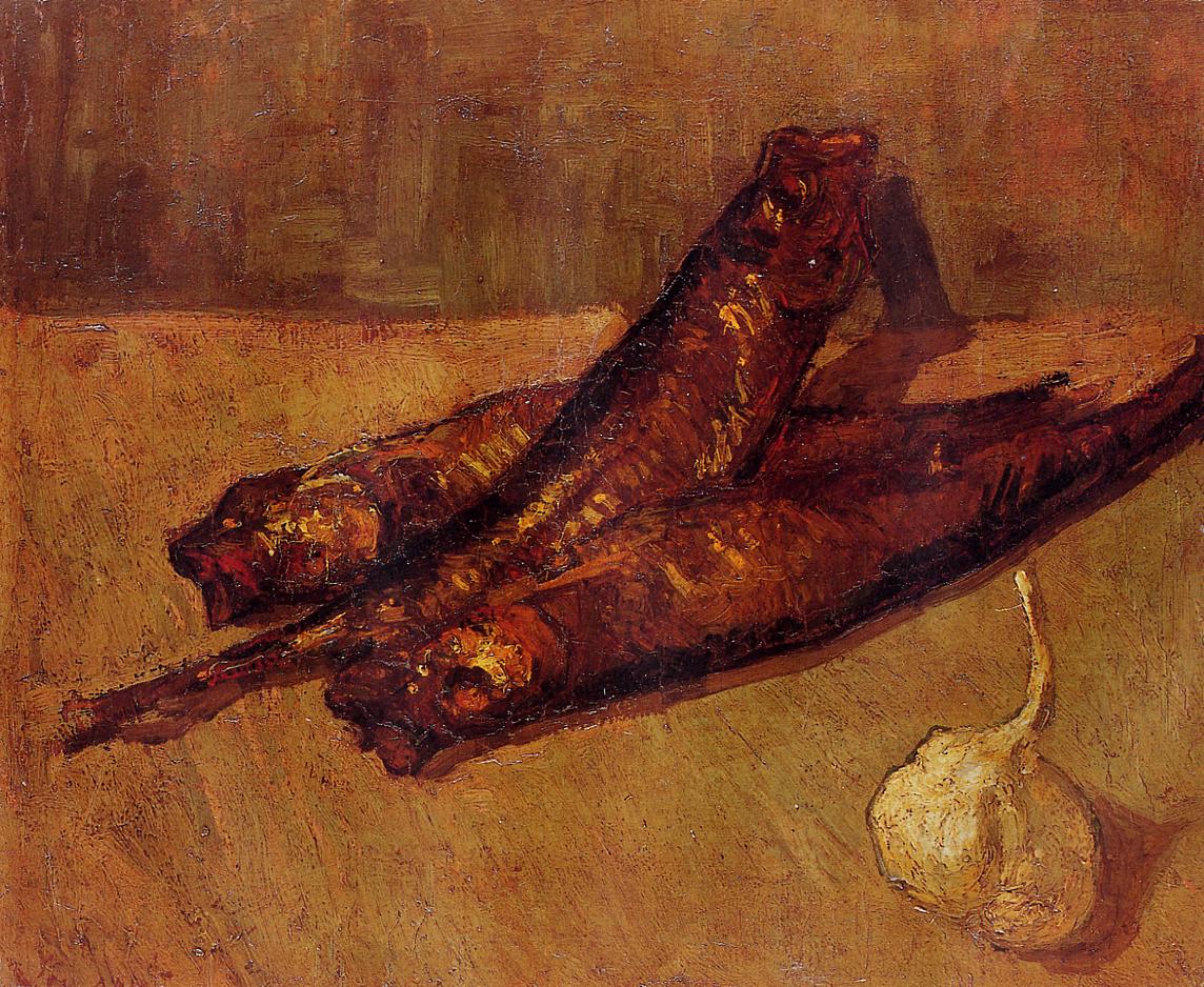 Still Life with Bloaters and Garlic (1887) Vincent van Gogh tablo - Dekolata