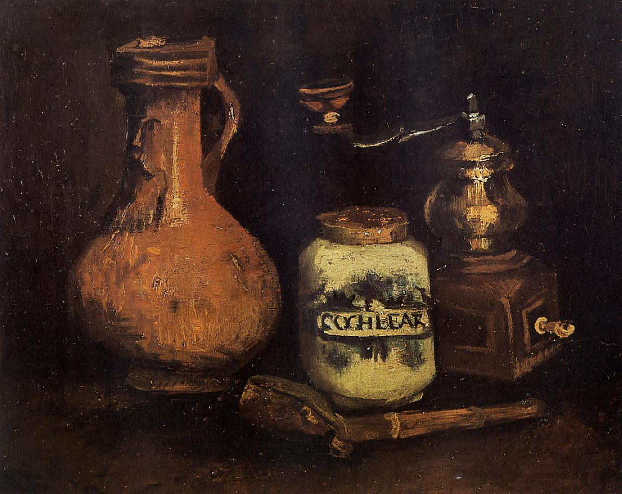 Still Life with Coffee Mill, Pipe Case and Jug (1884) Vincent van Gogh tablo - Dekolata