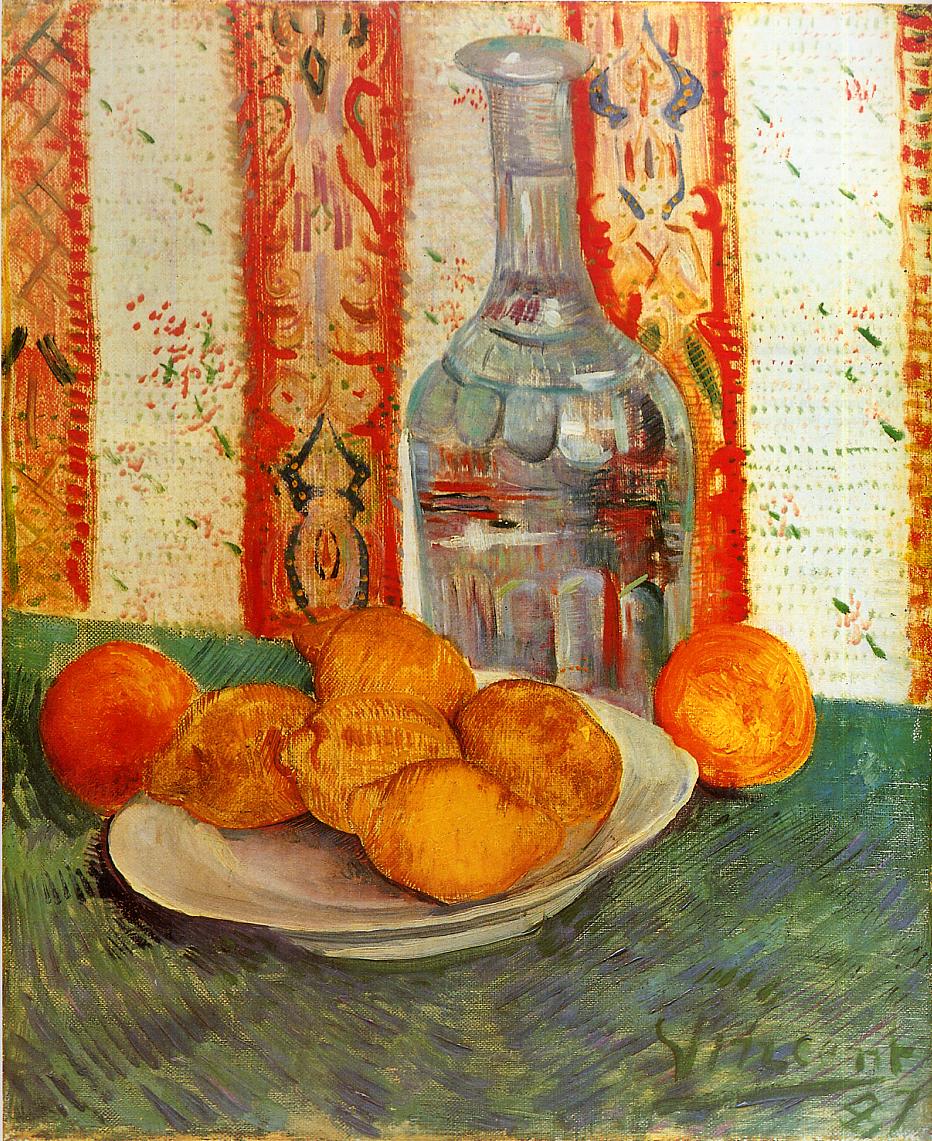 Still Life with Decanter and Lemons on a Plate (1887) Vincent van Gogh tablo - Dekolata