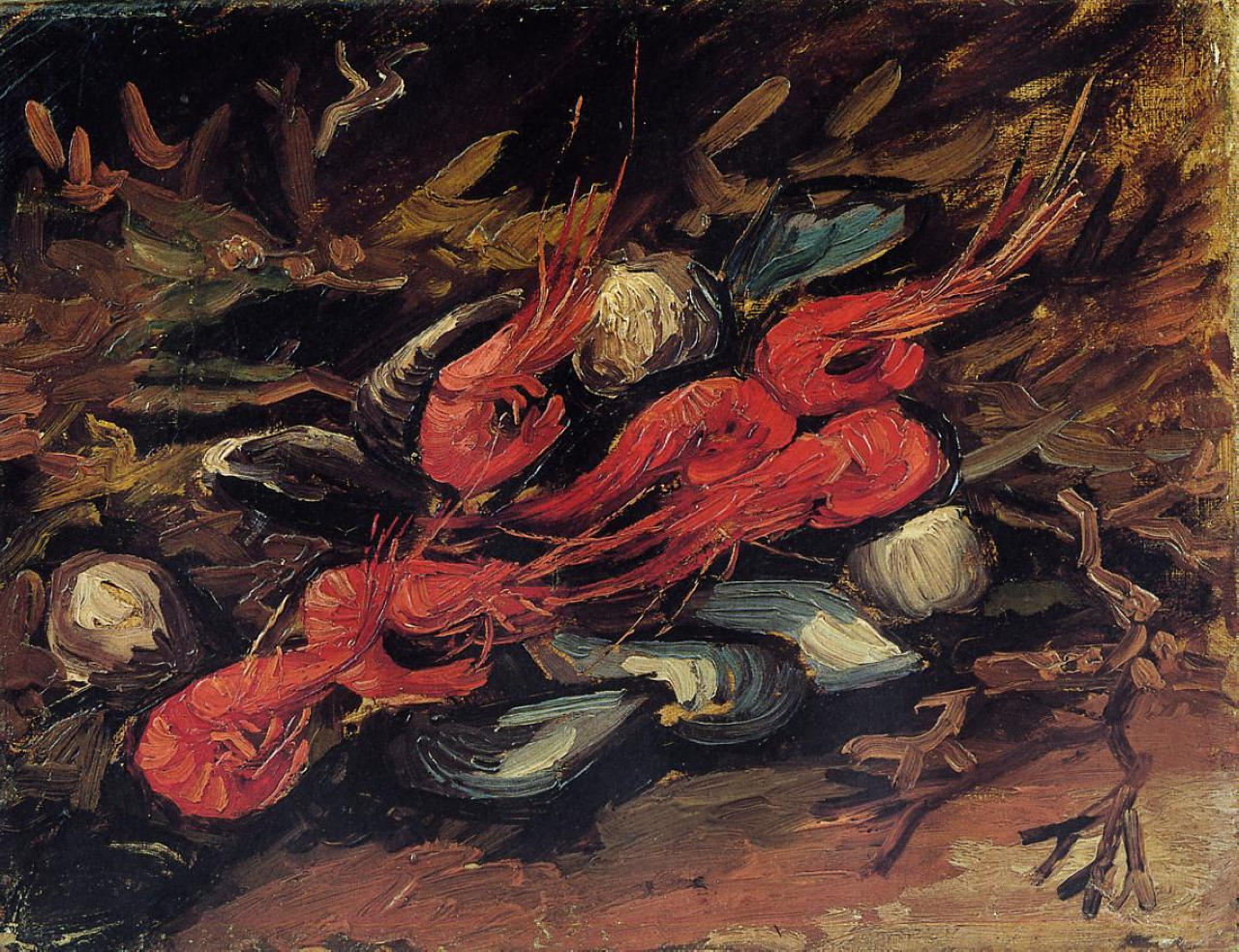 Still Life with Mussels and Shrimp (1886) Vincent van Gogh tablo - Dekolata
