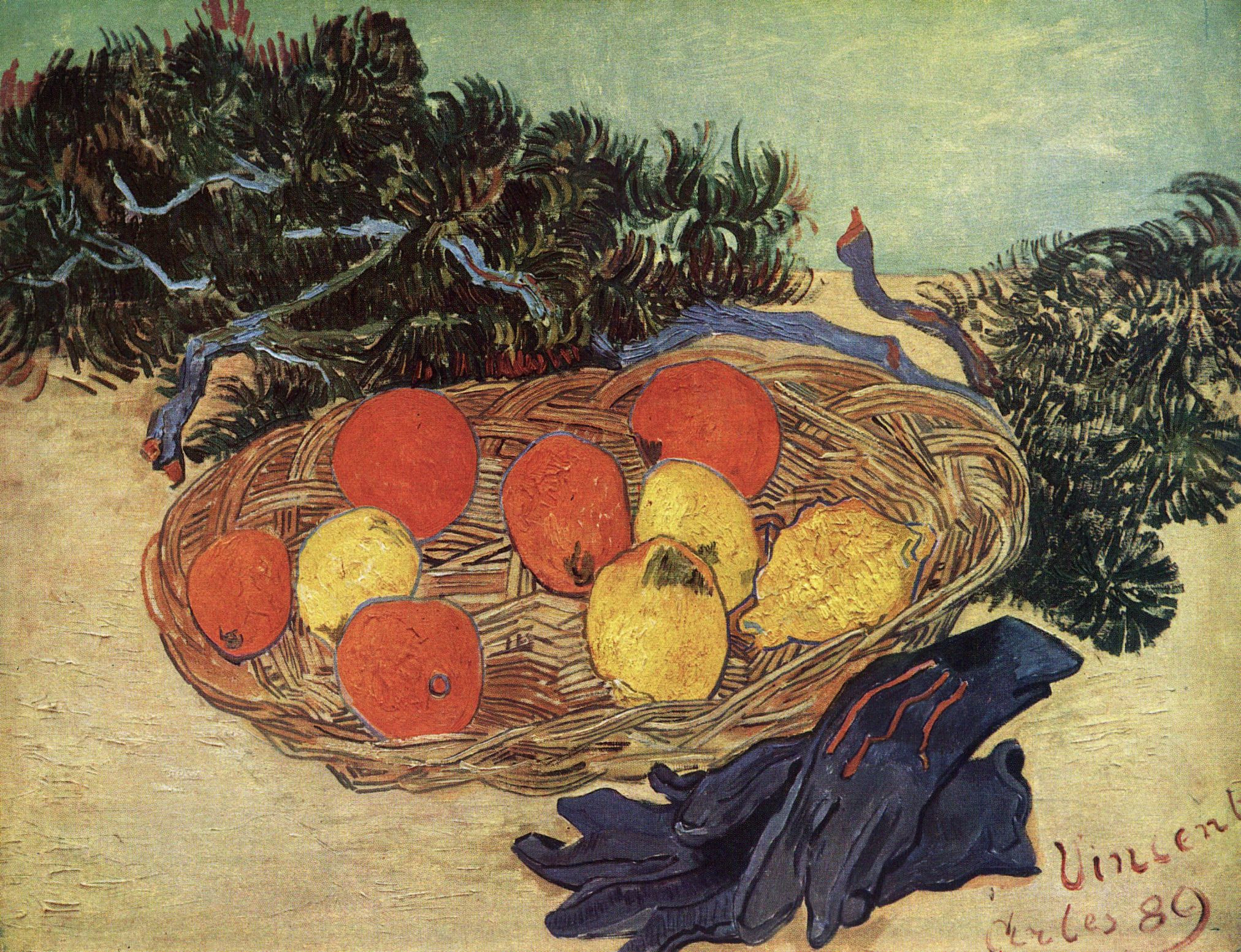 Still Life with Oranges and Lemons with Blue Gloves (1889) Vincent van Gogh tablo - Dekolata