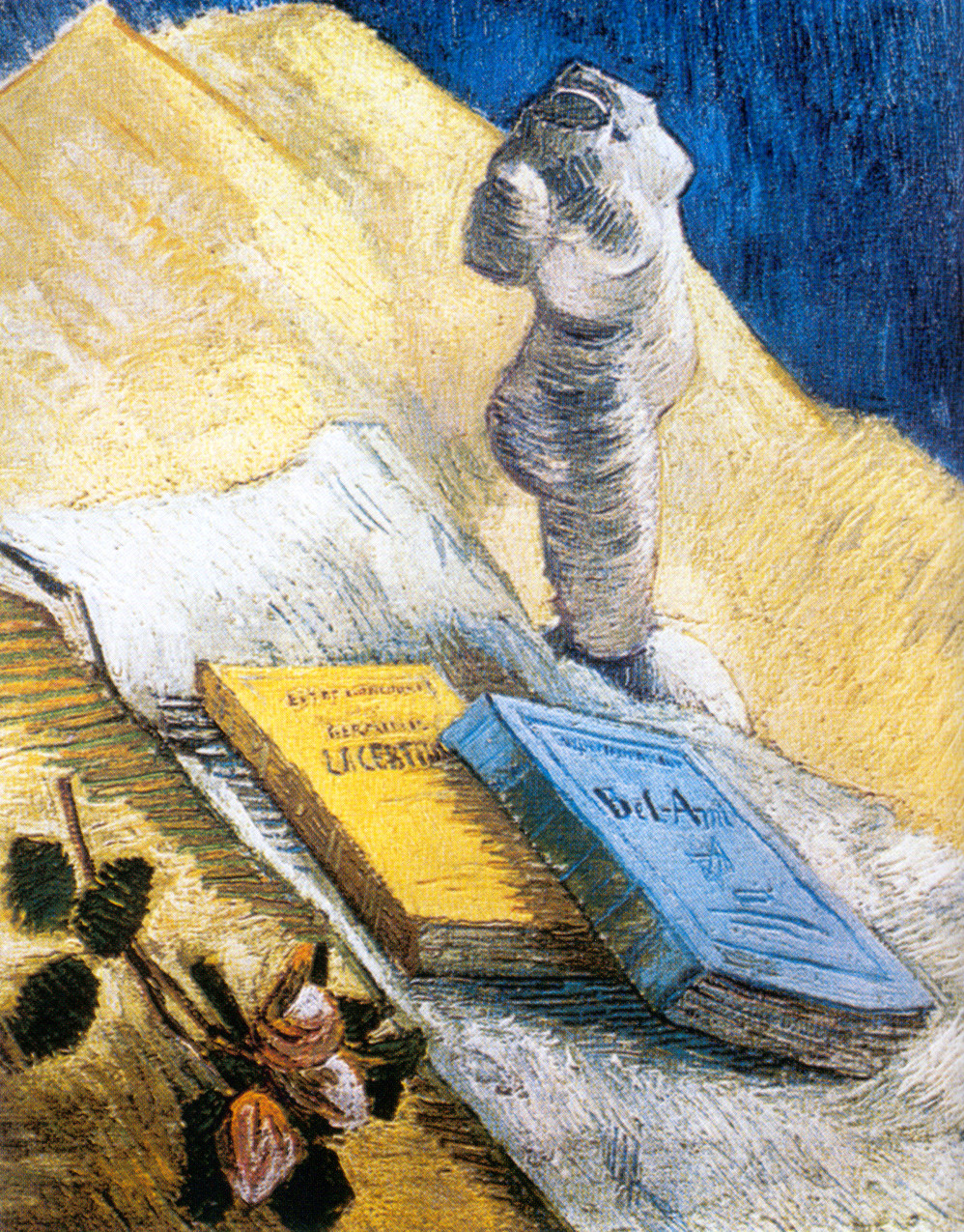 Still Life with Plaster Statuette, a Rose and Two Novels (1887) Vincent van Gogh tablo - Dekolata
