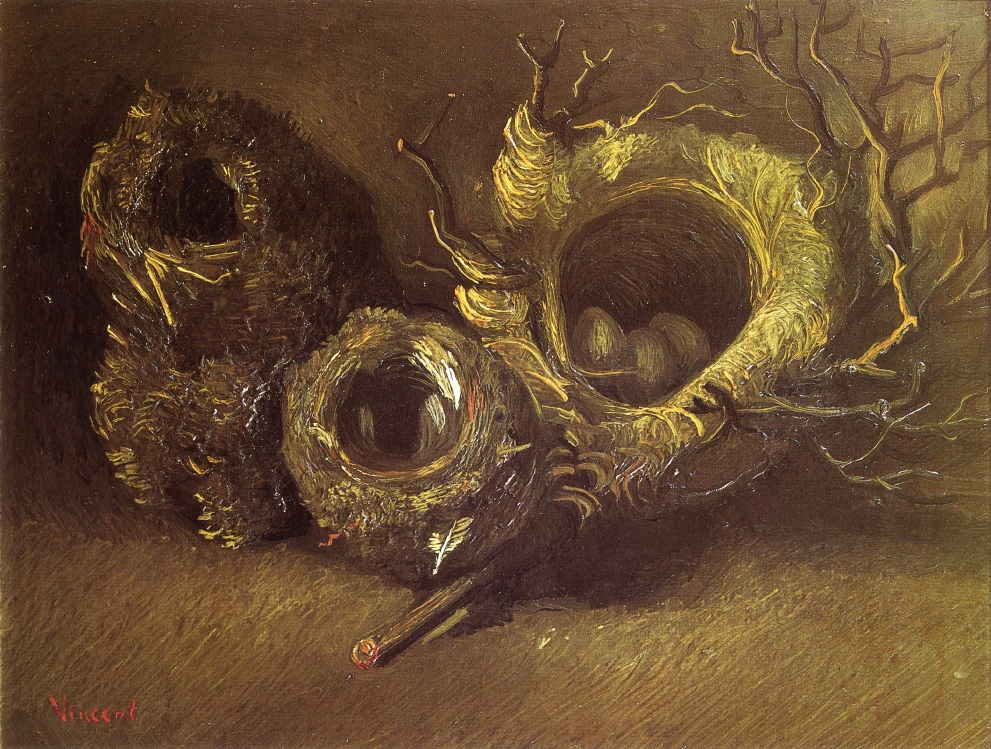 Still Life with Three Birds Nests (1885) Vincent van Gogh tablo - Dekolata