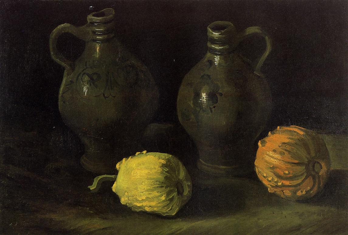 Still Life with Two Jars and Two Pumpkins (1885) Vincent van Gogh tablo - Dekolata