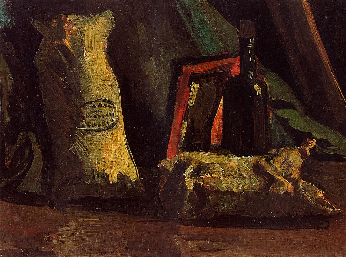 Still Life with Two Sacks and a Bottle (1884) Vincent van Gogh tablo - Dekolata