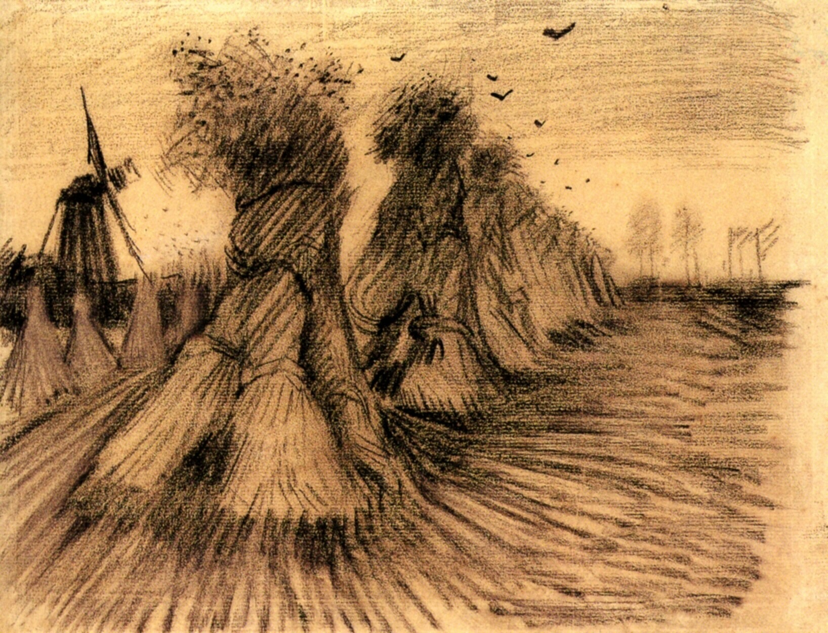 Stooks and a Mill (1885) Vincent van Gogh tablo - Dekolata