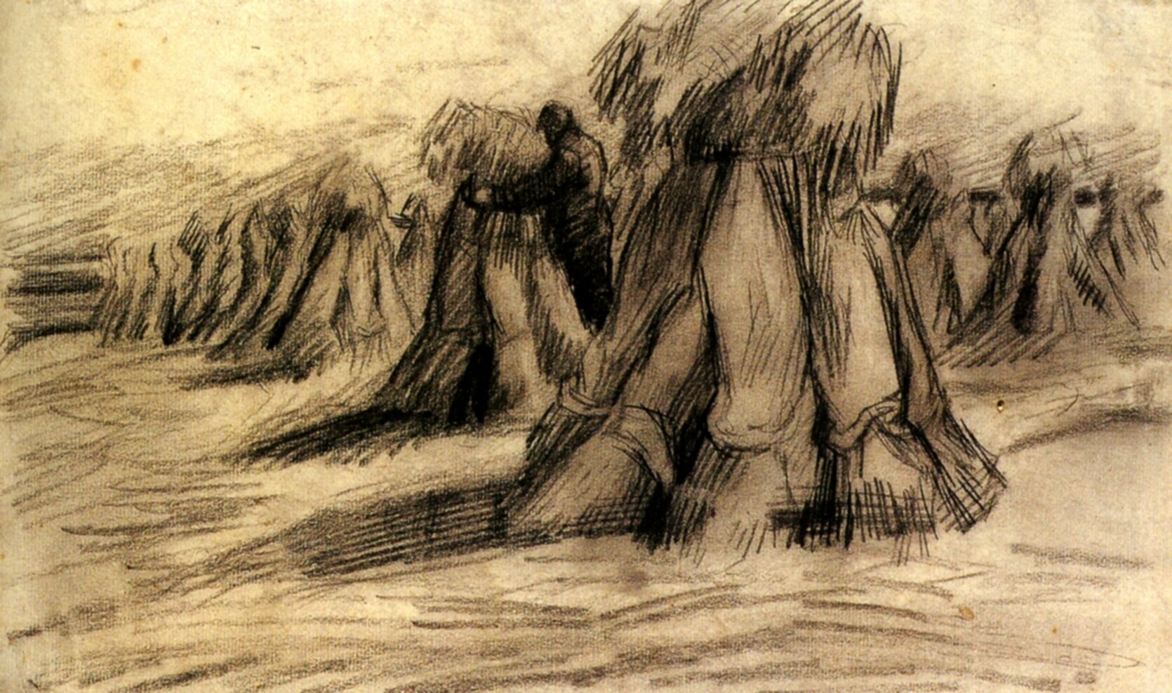 Stooks and a Peasant Stacking Sheaves (1885) Vincent van Gogh tablo - Dekolata