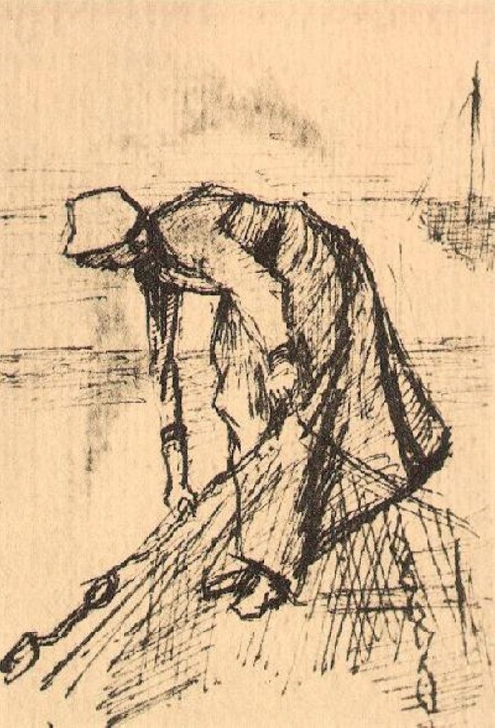 Stooping Woman with Net (1883) Vincent van Gogh tablo - Dekolata